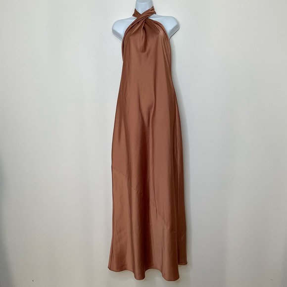 Show Me Your Mumu Jasmine Halter Maxi Dress Copper Luxe Satin Medium - Picture 2 of 10
